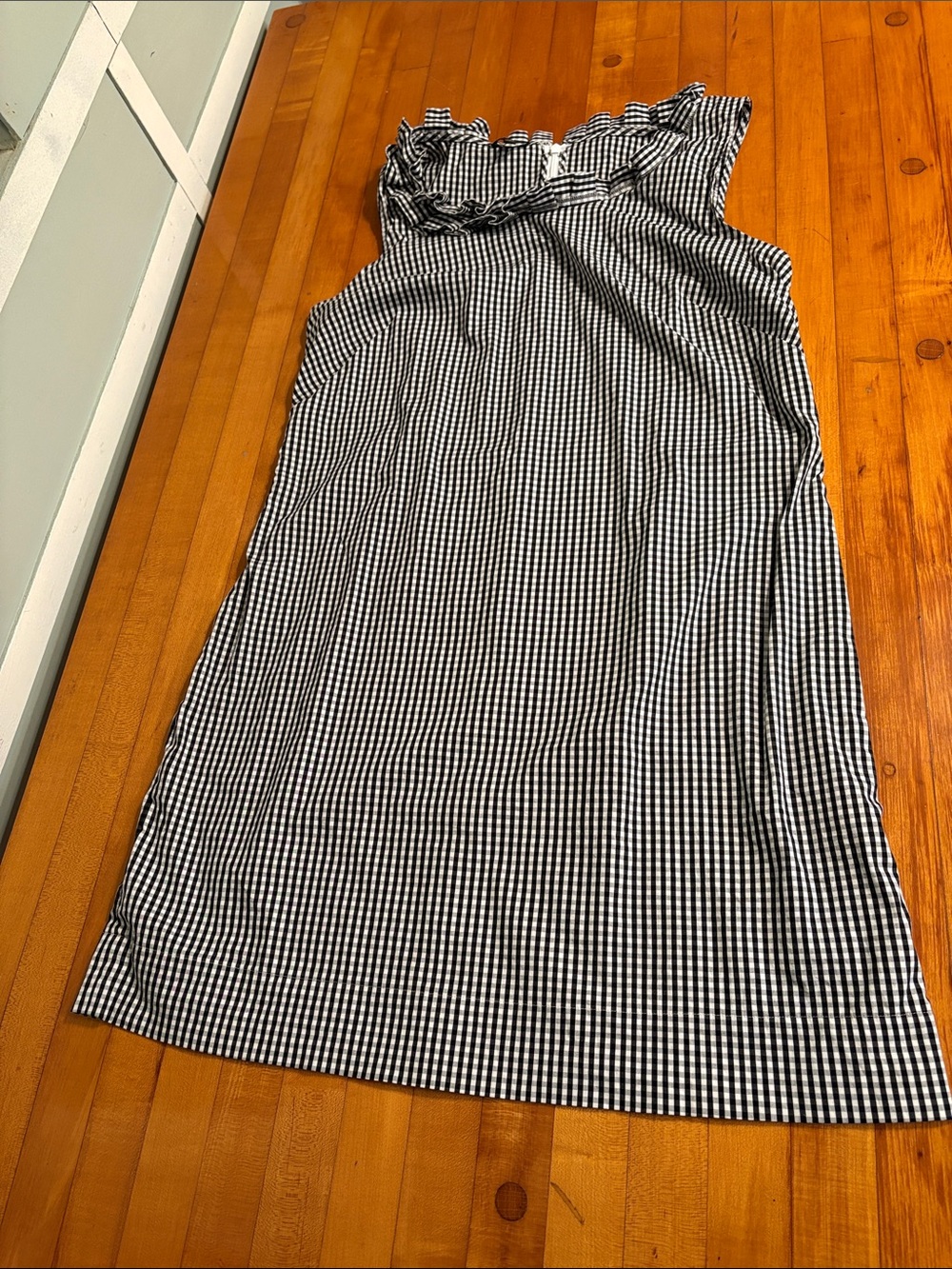 Talbots Black and White Gingham Ruffle-Neck Mini Dress